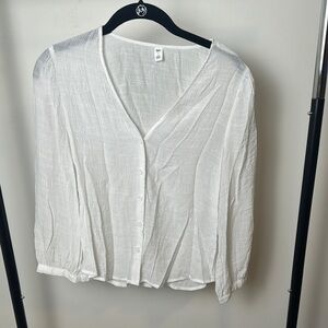 BP White Lightweight Gauzy Flowy Business Casual Peasant Button Blouse Size S